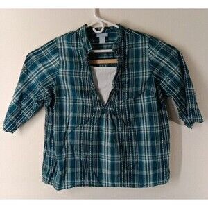 Liz & Me Woman's Shirt 2X Green/White Plaid V-Neck  3/4 Sleeve Tunic
